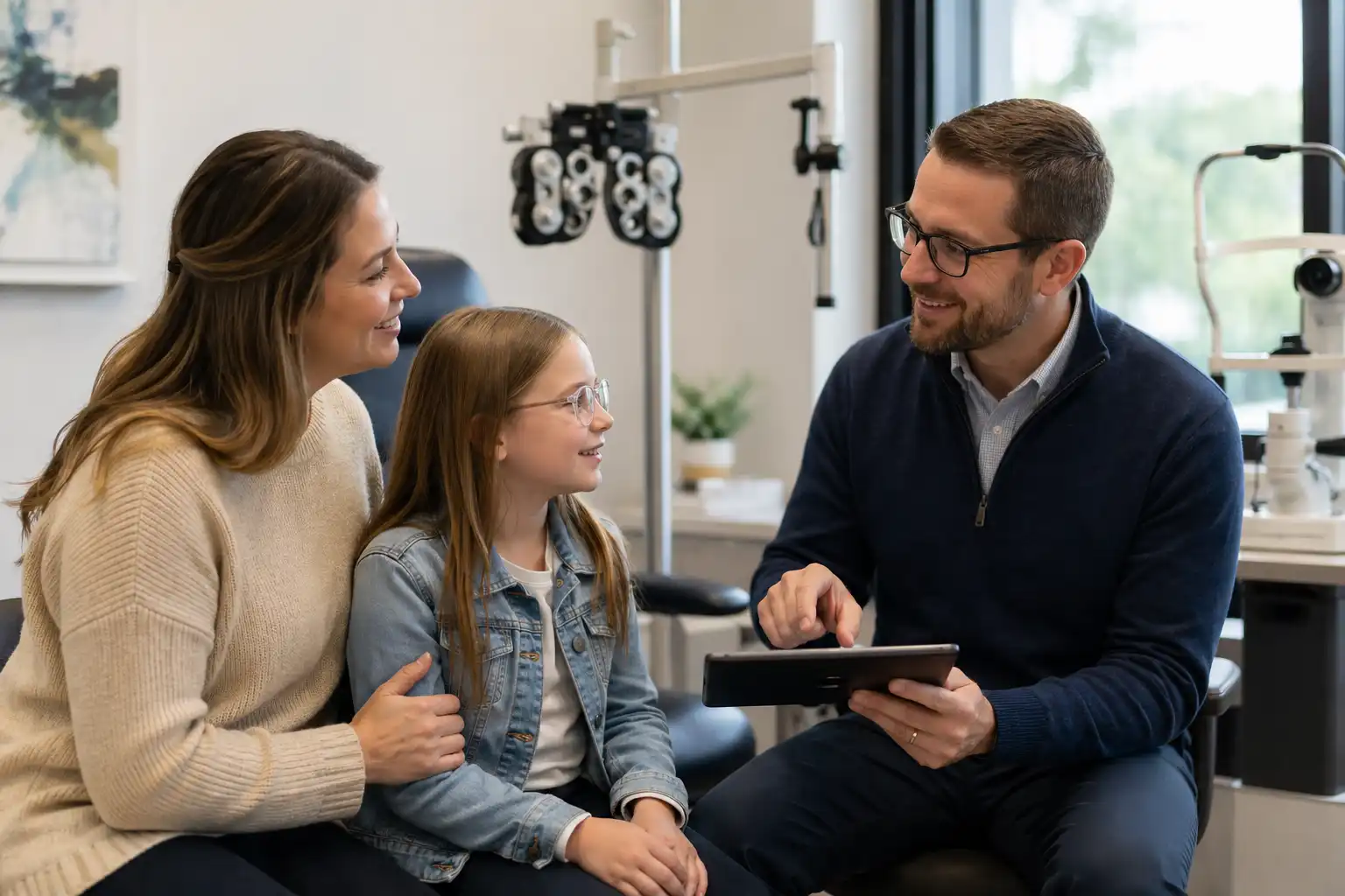 Parent and child meeting with an eye doctor at Weber Eye Care